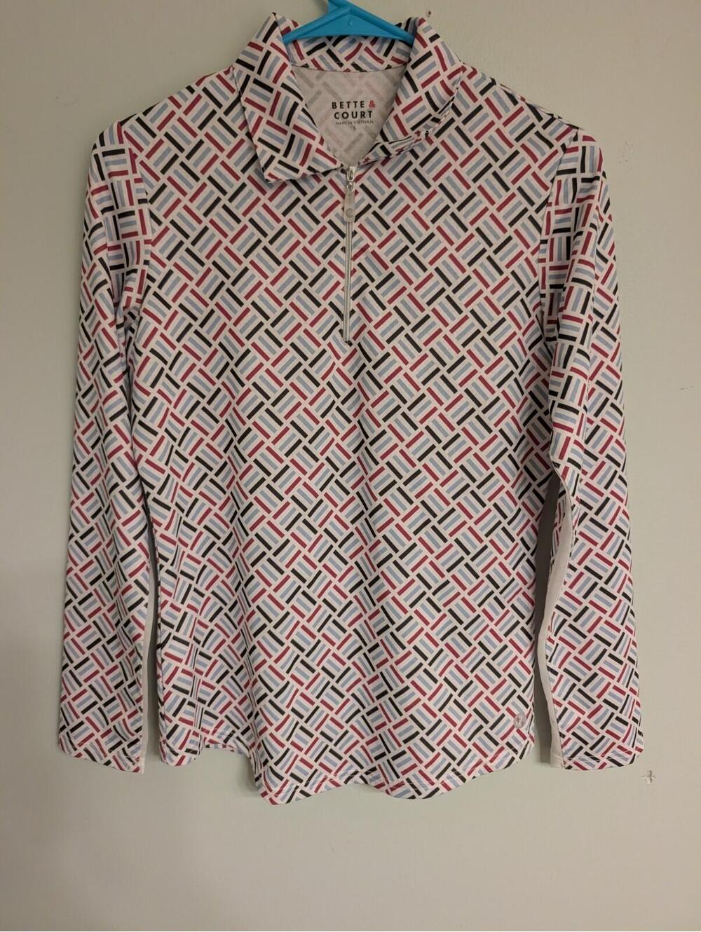 Bette & Court Long Sleeve 1/4 Zip Activewear Golf Print Top (S)